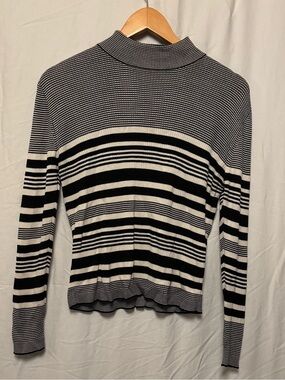 Biline For Canada 100% Silk  Premium knitwear Striped long sleeve mock neck